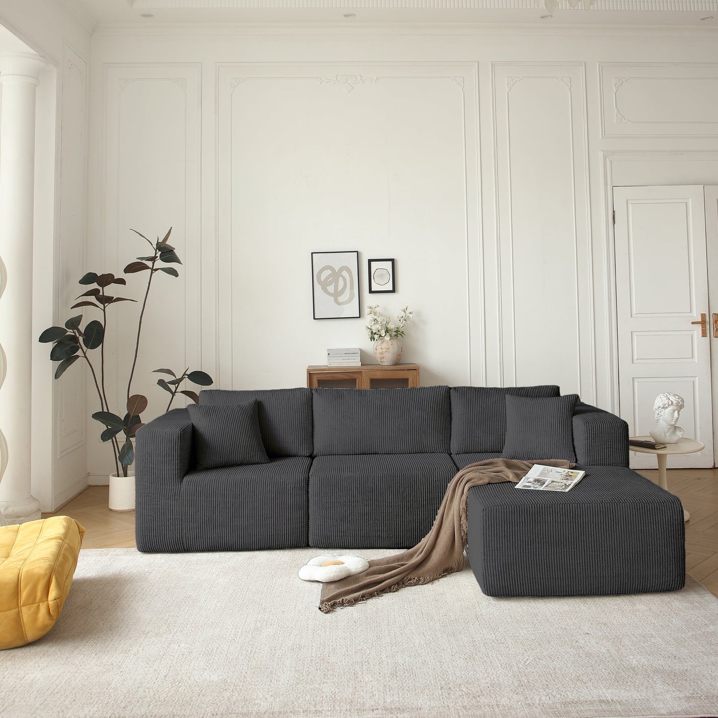 Sectional Sofa and Module, Mid-Century Modern L Shaped for Living Room Grey Right