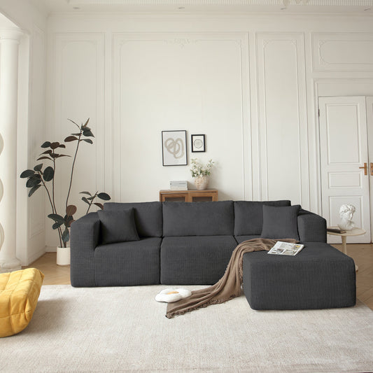 Sectional Sofa and Module, Mid-Century Modern L Shaped for Living Room Grey Right