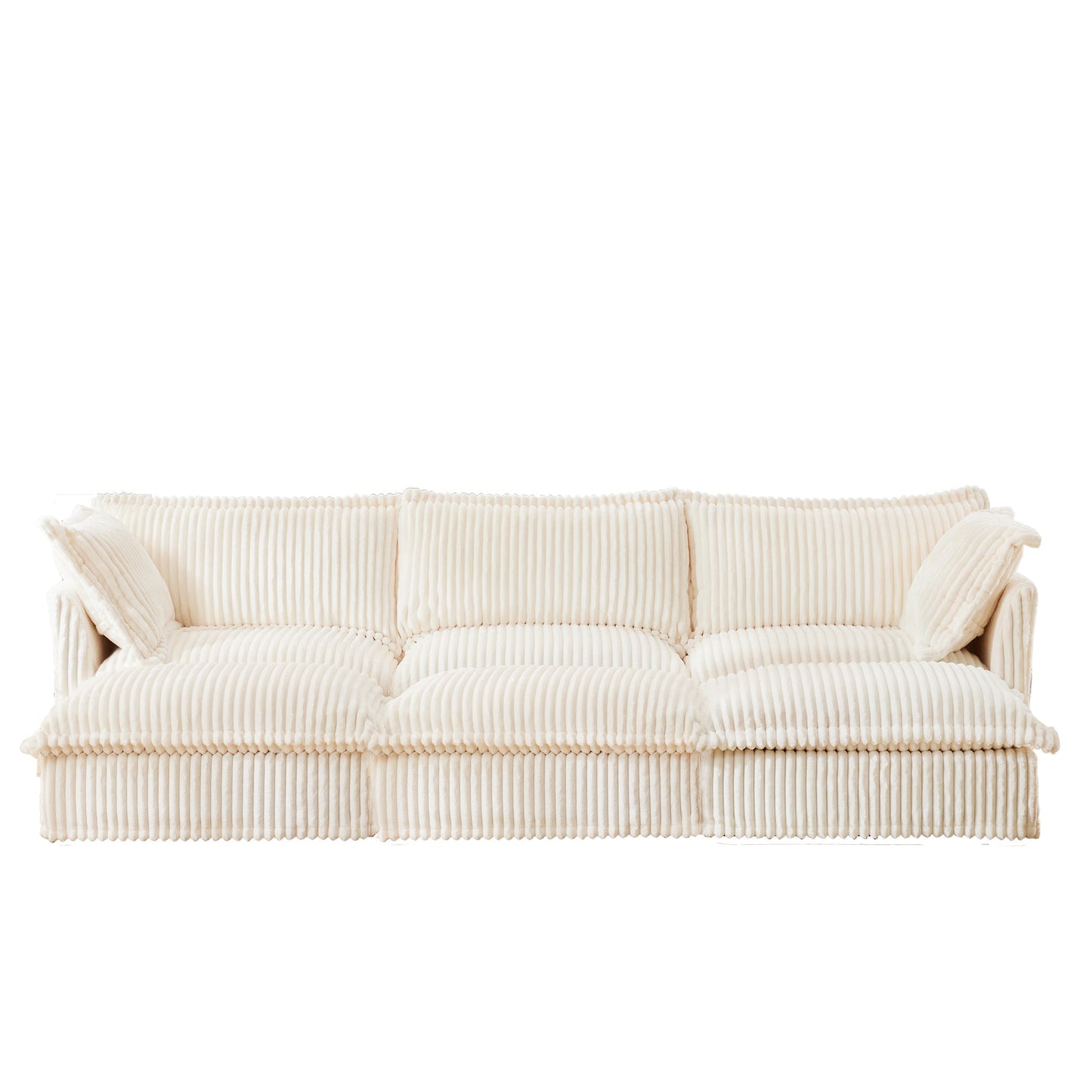 Living Room Sofa Slipcovered Sofa 3 Seater Sofa With 3 Ottomans, Oversized 3-Seat Sleeper Sofa Bed Home Theater Sofa, Corduroy, Cream