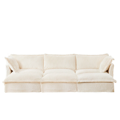 Living Room Sofa Slipcovered Sofa 3 Seater Sofa With 3 Ottomans, Oversized 3-Seat Sleeper Sofa Bed Home Theater Sofa, Corduroy, Cream