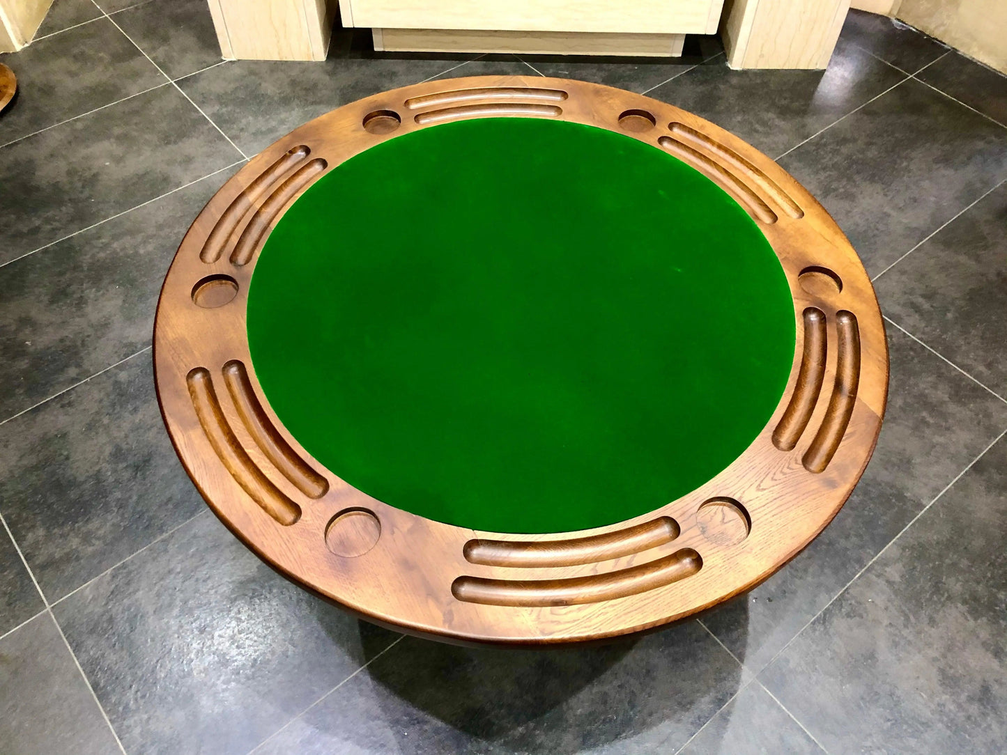 Barrel Table Game Set — Whiskey Barrel Poker Table, Bourbon Barrel Poker Set, Wine Barrel Convertible Dining Top, 6-Chair