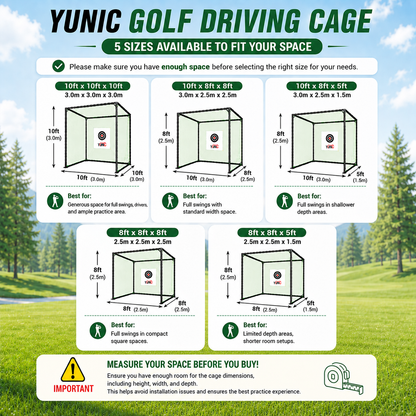 Golf Driving Cage – Black Net, Multiple Sizes