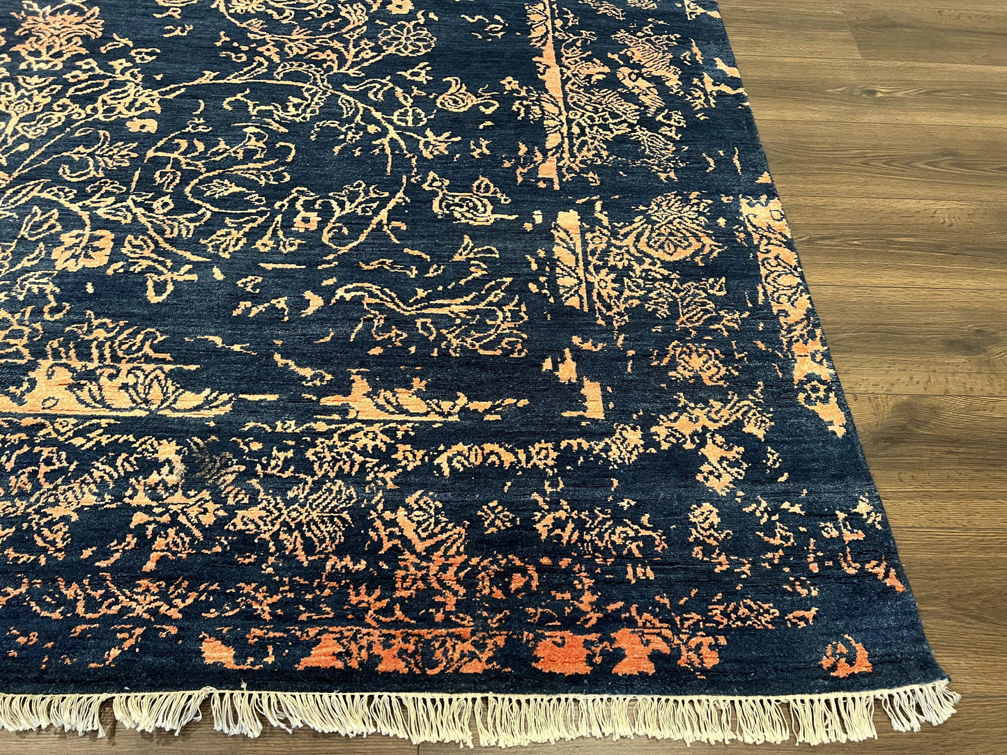 Area Rug 8x10 High Quality Handmade Oriental Carpet, Modern Contemporary Rug, Rug for Living Room, Wool Rug, Blue and Gold, Pakistani Rug