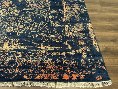 Area Rug 8x10 High Quality Handmade Oriental Carpet, Modern Contemporary Rug, Rug for Living Room, Wool Rug, Blue and Gold, Pakistani Rug