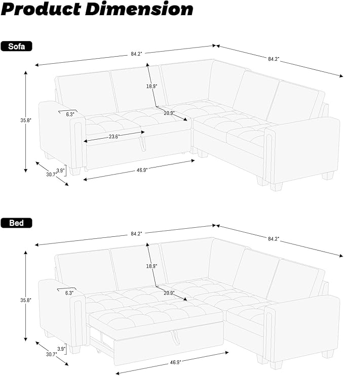 Belffin Modular Sectional Sleeper Sofa with Pull Out Couch Bed Velvet Convertible L Shaped Sectional Couch for Living Room Apartment Beige