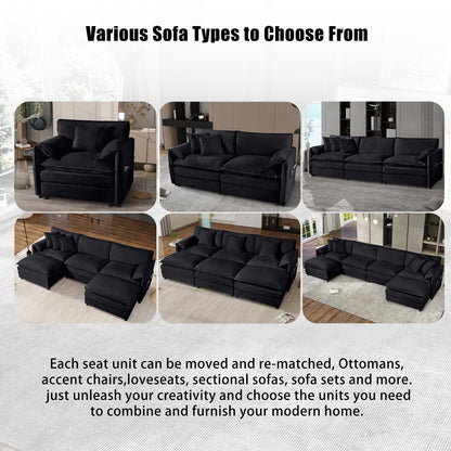 Modular Sectional Sofa, Oversized Deep Seat U Shaped Couch, Chenille,Black