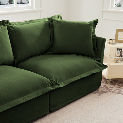 Living Room Sofa Slipcovered Sofa 3 Seater Sofa With 3 Ottomans, Oversized 3-Seat Sleeper Sofa Bed Home Theater Sofa,  Chenille, Green