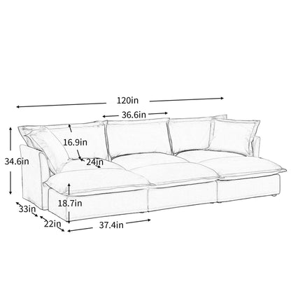 Living Room Sofa Slipcovered Sofa 3 Seater Sofa With 3 Ottomans, Oversized 3-Seat Sleeper Sofa Bed Home Theater Sofa,  Chenille, Green
