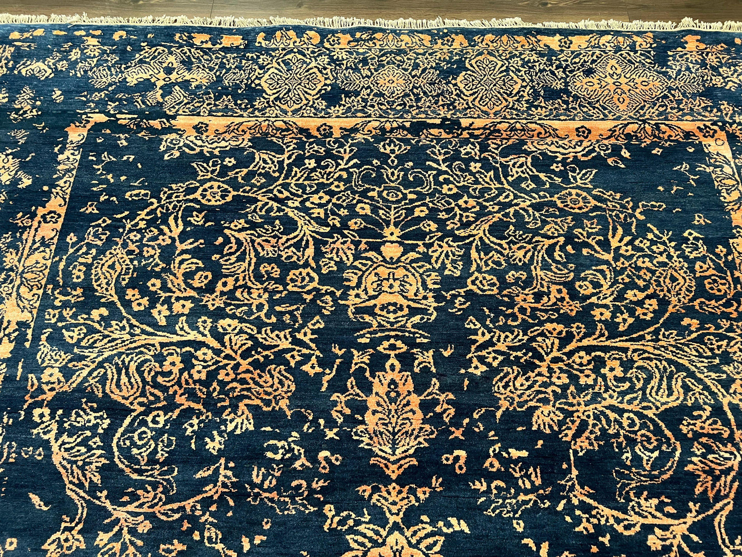 Area Rug 8x10 High Quality Handmade Oriental Carpet, Modern Contemporary Rug, Rug for Living Room, Wool Rug, Blue and Gold, Pakistani Rug