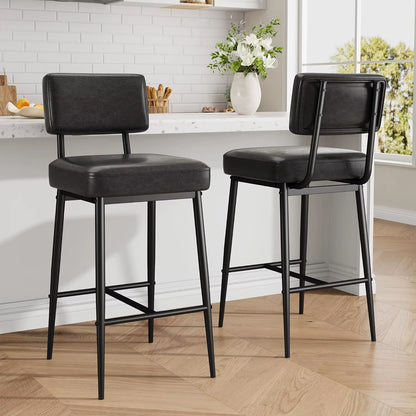2 Pcs Bar Stools,Faux Leather Counter Height Bar Stool with Back, Metal Legs, Upholstered Barstool Chairs for Island,Counter Bar