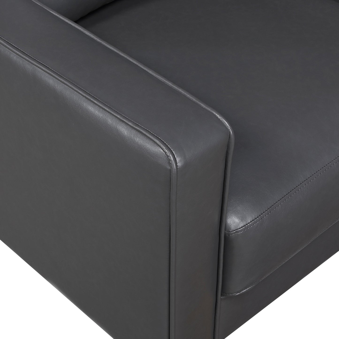 Modern Living Room Furniture 3pc Set Sofa Loveseat Chair Dark Gray Faux Leather Upholstered Cushion Back Seat Solid Wood