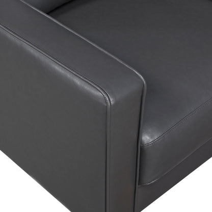 Modern Living Room Furniture 3pc Set Sofa Loveseat Chair Dark Gray Faux Leather Upholstered Cushion Back Seat Solid Wood