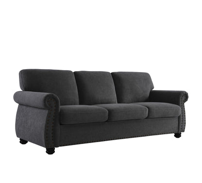 Soft Velvet Sofa, Upholstered 3 Seater Couch with High-Density Foam, Loose Back Cushions and Solid Wood Turned Legs, Chic Living Room Furniture for Home, Apartment and Office, Black