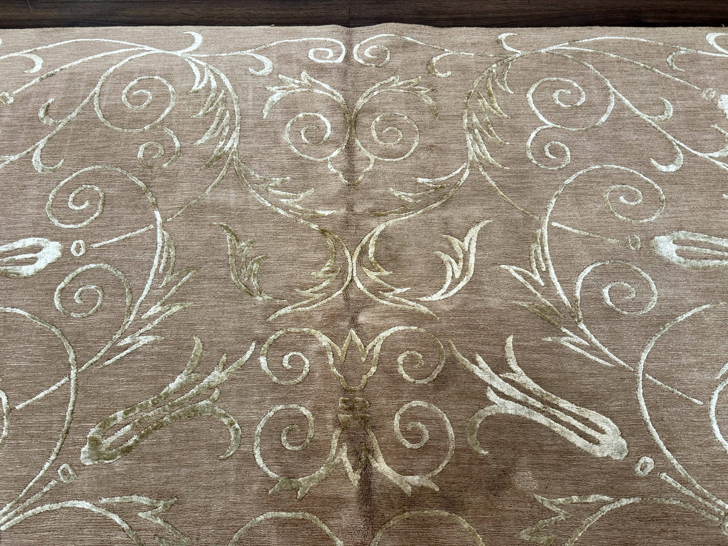 Tibetan Rug 9x12 Wool and Silk Beige Modern Handmade Carpet