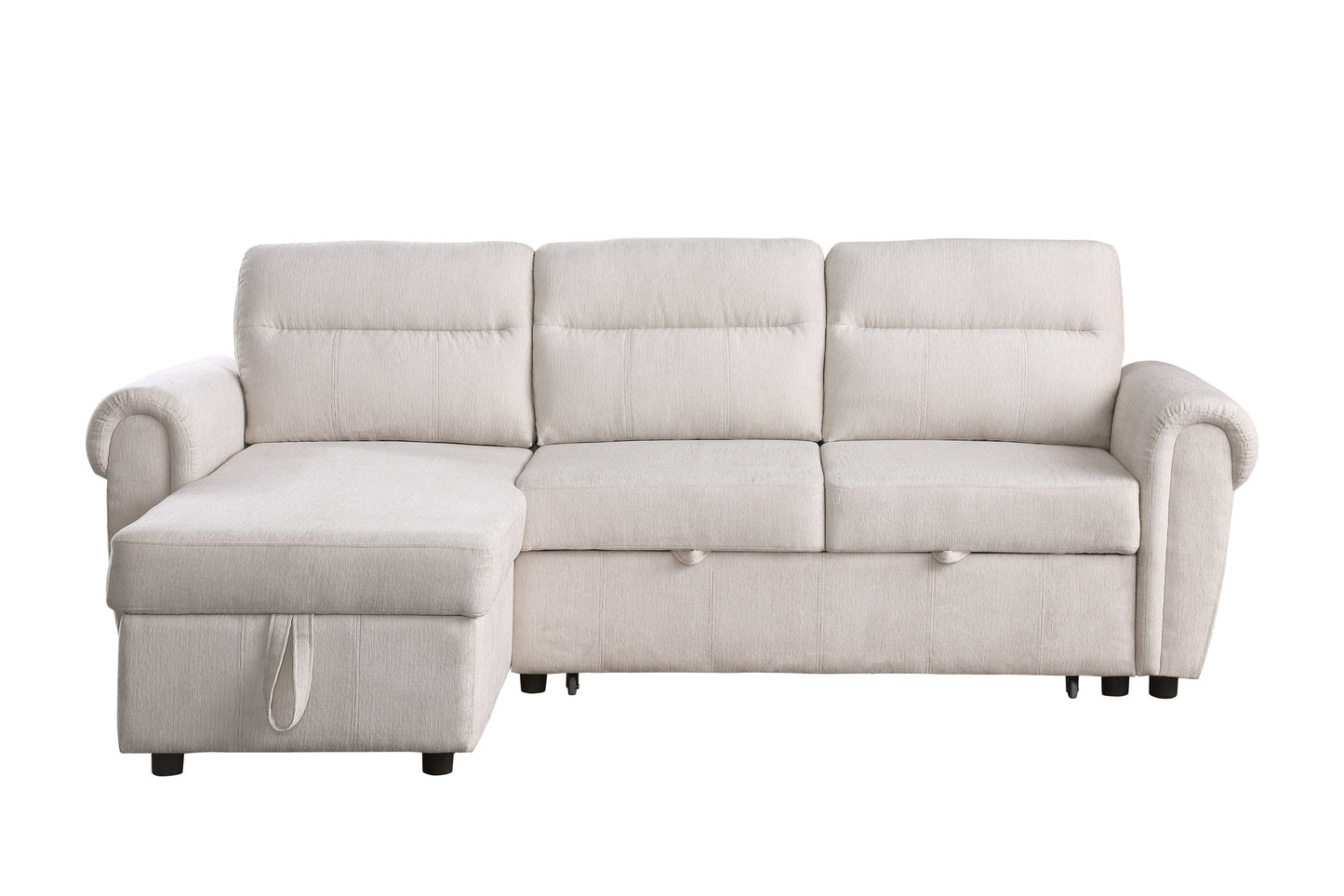 Hugo 97'W Beige Chenille Reversible Sleeper Sectional Sofa Chaise with USB Charger