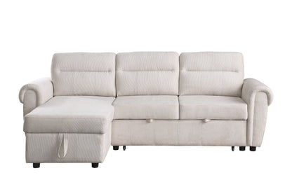 Hugo 97'W Beige Chenille Reversible Sleeper Sectional Sofa Chaise with USB Charger