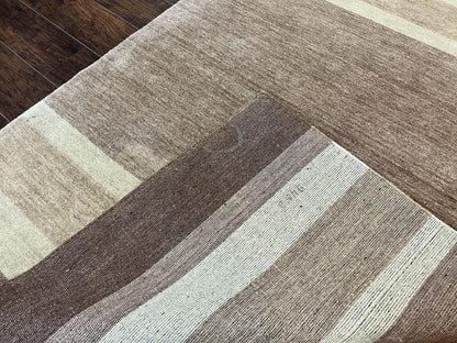 Indo Gabbeh Rug 5x8, Contemporary Wool Stripped Modern Area Rug, Hand Knotted Medium Sized Carpet