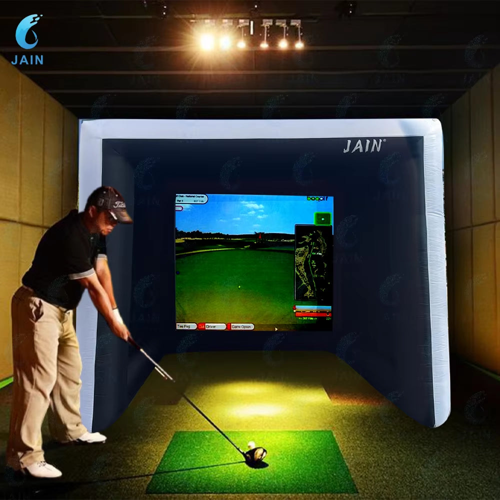 Stock！Inflatable Golf Sim Room Swing Golf Practice Cage with Built-In Fan,Oxford Cloth,Golf Simulator Enclosures