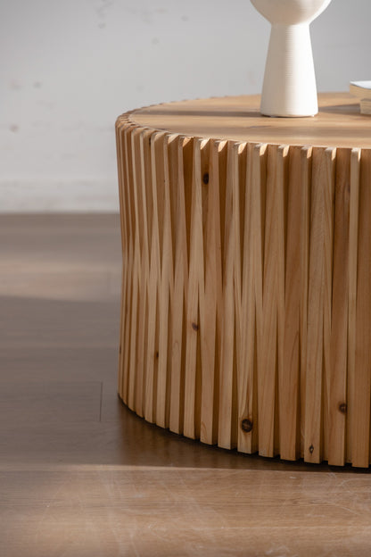 31.5" Retro Fashion Style Cylindrical Coffee Table with Vertical Texture Relief Design,Suitable for Living Room,Office,and Dining Room