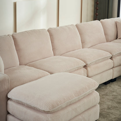 Modern U Shaped 6-seat Sectional Sofa Couch with one Ottoman and three toss pillow