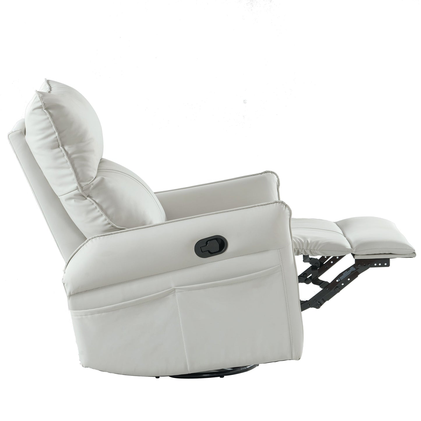 PU Rocking Recliner Chair, 360° Swivel Nursery Rocking Chair, Glider Chair, Modern Small Rocking Swivel Recliner Chair, Home Theater Seating, Side Pocket (Light Gray+360° Swivel)