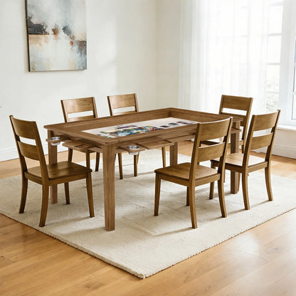 Solid Wood Board Game Table for 4–6 with Removable Top, 54" X 31" Gaming Surface, Game Mat, 6 Cup Holders & Hobby Tray – Convertible Gaming and Dining Table for D&D , Card Game and Puzzle