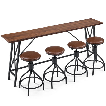 84" Bar Table and Chairs Set for 4~6, Pub Set for 4 PU Padded Barstools Swivel Stool Dining Table Set, Modern Dining Set for 4, Retro Brown