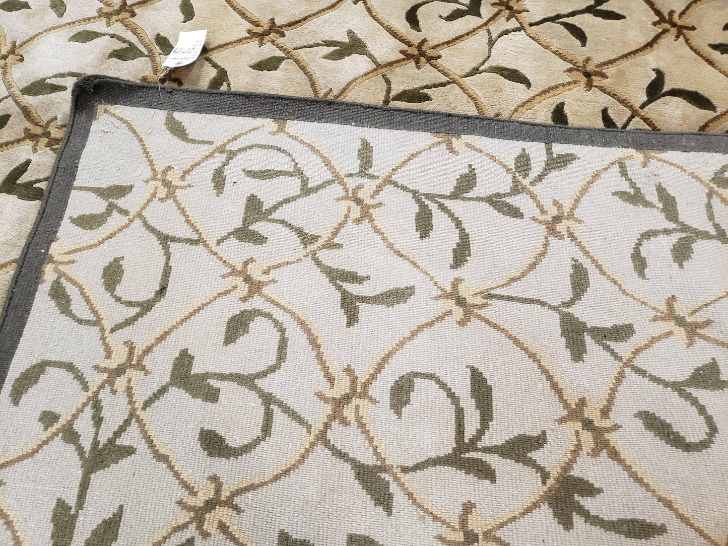 Vintage Tibetan Nepalese Area Rug 9x12, Wool Hand-Knotted, Beige Nepali Soft Pile Carpet, 9 x 12 Living Room Modern Dining Room Rug