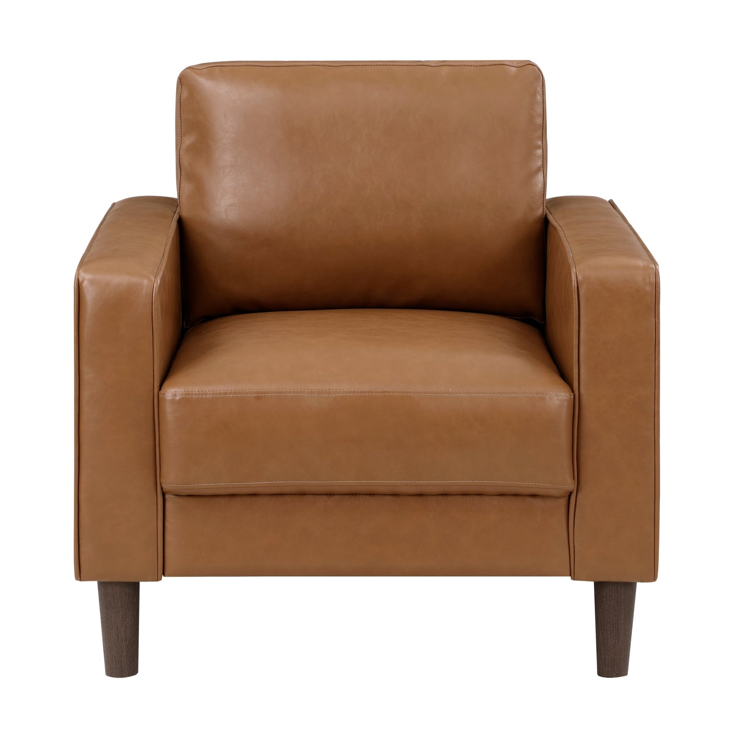 Modern Living Room Furniture 3pc Set Sofa Loveseat Chair Brown Faux Leather Upholstered Cushion Back Seat Solid Wood
