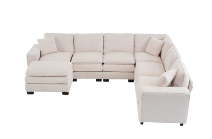 Modern U Shaped 6-seat Sectional Sofa Couch with one Ottoman and three toss pillow
