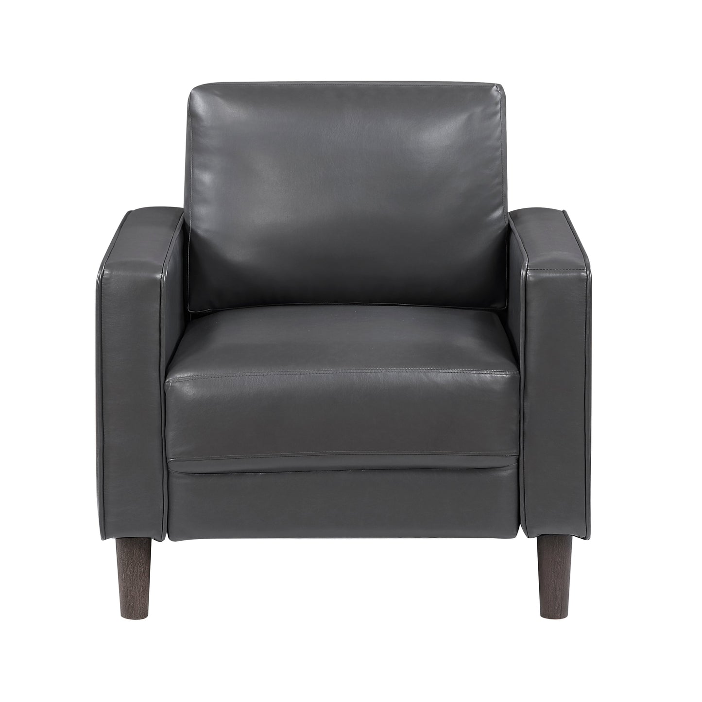 Modern Living Room Furniture 3pc Set Sofa Loveseat Chair Dark Gray Faux Leather Upholstered Cushion Back Seat Solid Wood