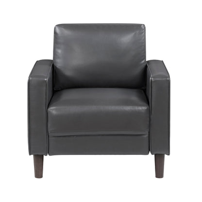 Modern Living Room Furniture 3pc Set Sofa Loveseat Chair Dark Gray Faux Leather Upholstered Cushion Back Seat Solid Wood