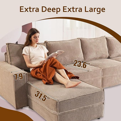 HOOOWOOO Modular Sectional Couch Sofa,125X69 U L Shaped Oversized Couch Sets Free Combination,6 Pieces Extra Deep Sofa with Ottoman for Living Room(Camel Corduroy)
