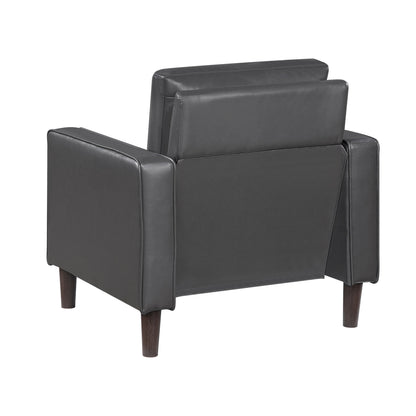 Modern Living Room Furniture 3pc Set Sofa Loveseat Chair Dark Gray Faux Leather Upholstered Cushion Back Seat Solid Wood