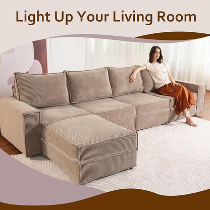 HOOOWOOO Modular Sectional Couch Sofa,125X69 U L Shaped Oversized Couch Sets Free Combination,6 Pieces Extra Deep Sofa with Ottoman for Living Room(Camel Corduroy)