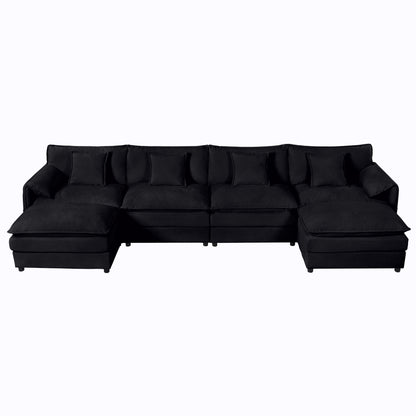 Modular Sectional Sofa, Oversized Deep Seat U Shaped Couch, Chenille,Black