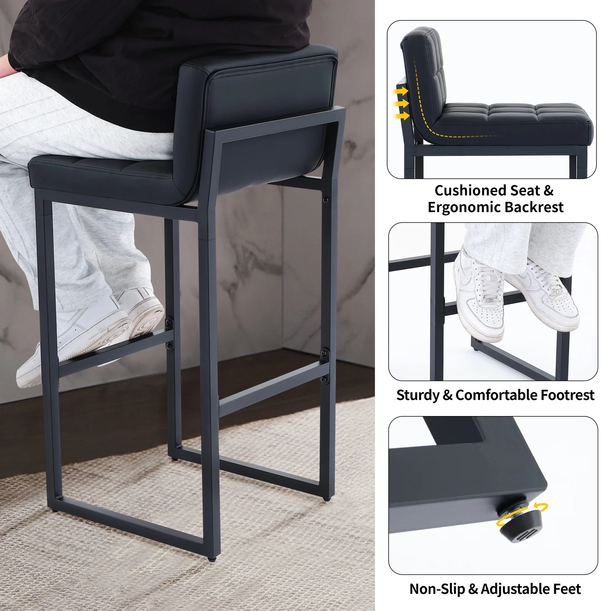 Bar Stools Set of 4, Counter Height Bar Stools with Back (26" Height) Thickened Metal Barstools Counter Stools Kitchen Island Chairs,Black