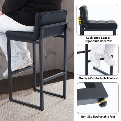 Bar Stools Set of 4, Counter Height Bar Stools with Back (26" Height) Thickened Metal Barstools Counter Stools Kitchen Island Chairs,Black