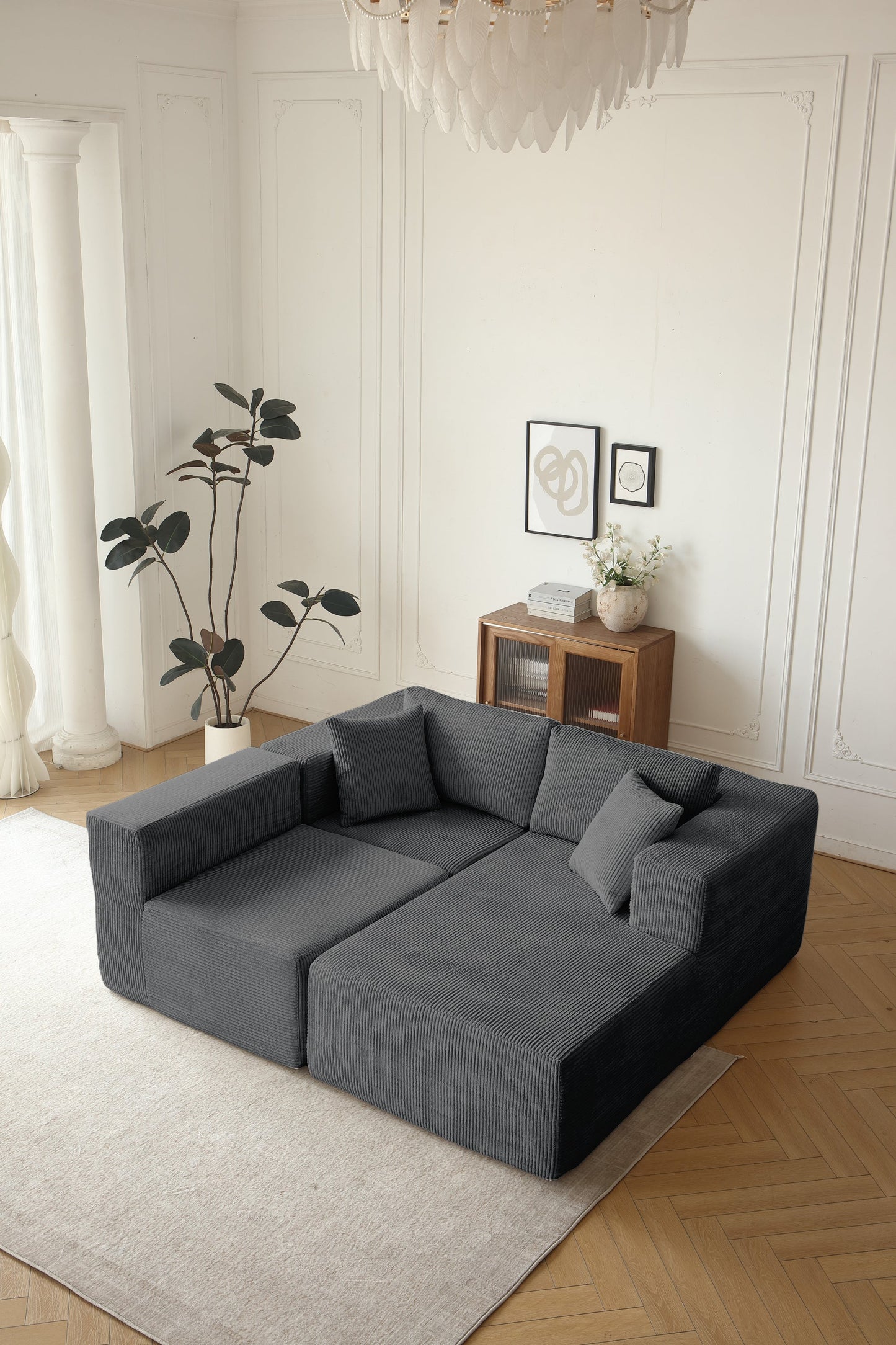 Sectional Sofa and Module, Mid-Century Modern L Shaped for Living Room Grey Right