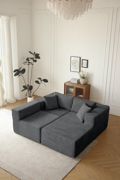 Sectional Sofa and Module, Mid-Century Modern L Shaped for Living Room Grey Right