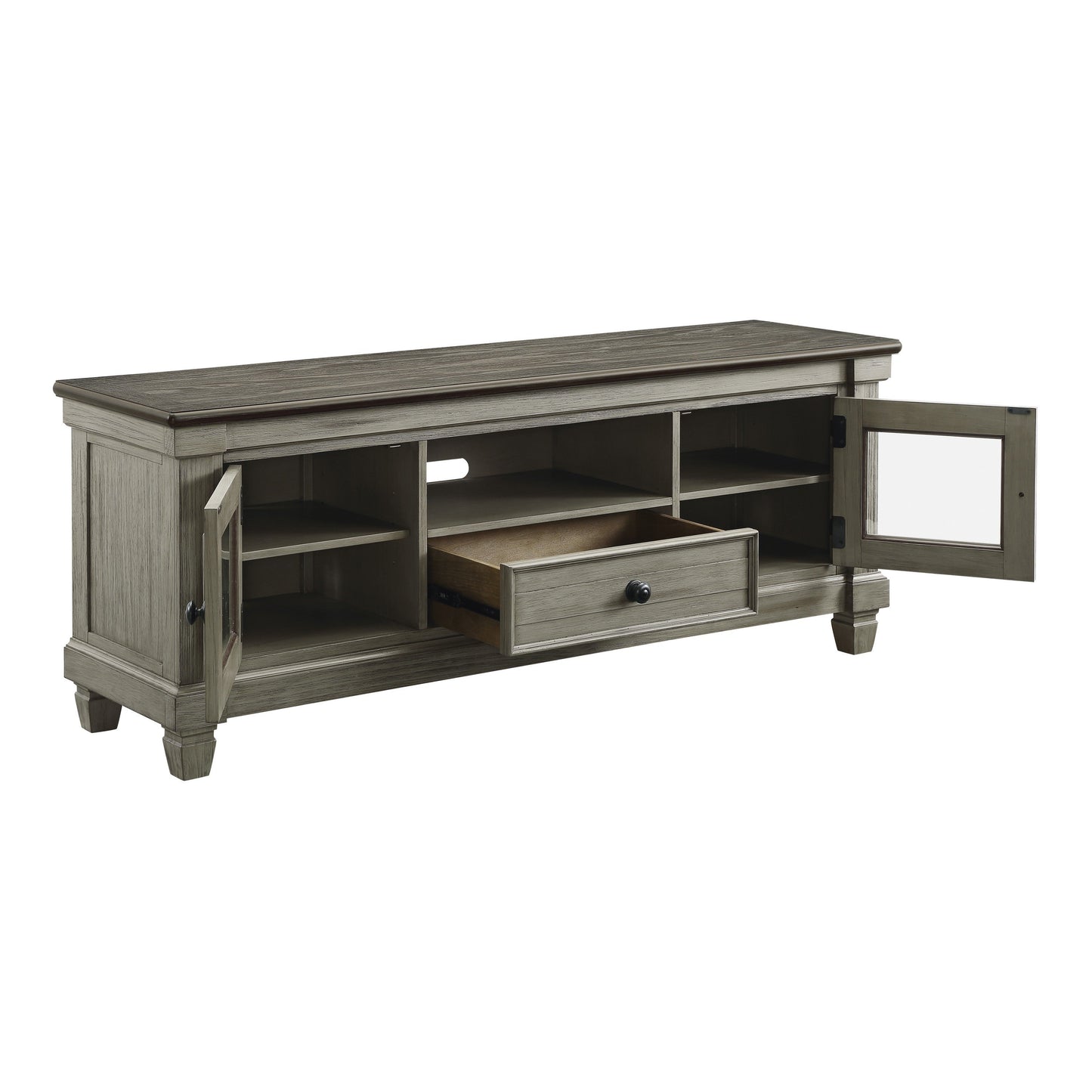 1pc TV Stand with Drawer Storage Cabinets Wooden Living Room Furniture, Coffee and Antique Gray Finish TV Console Table