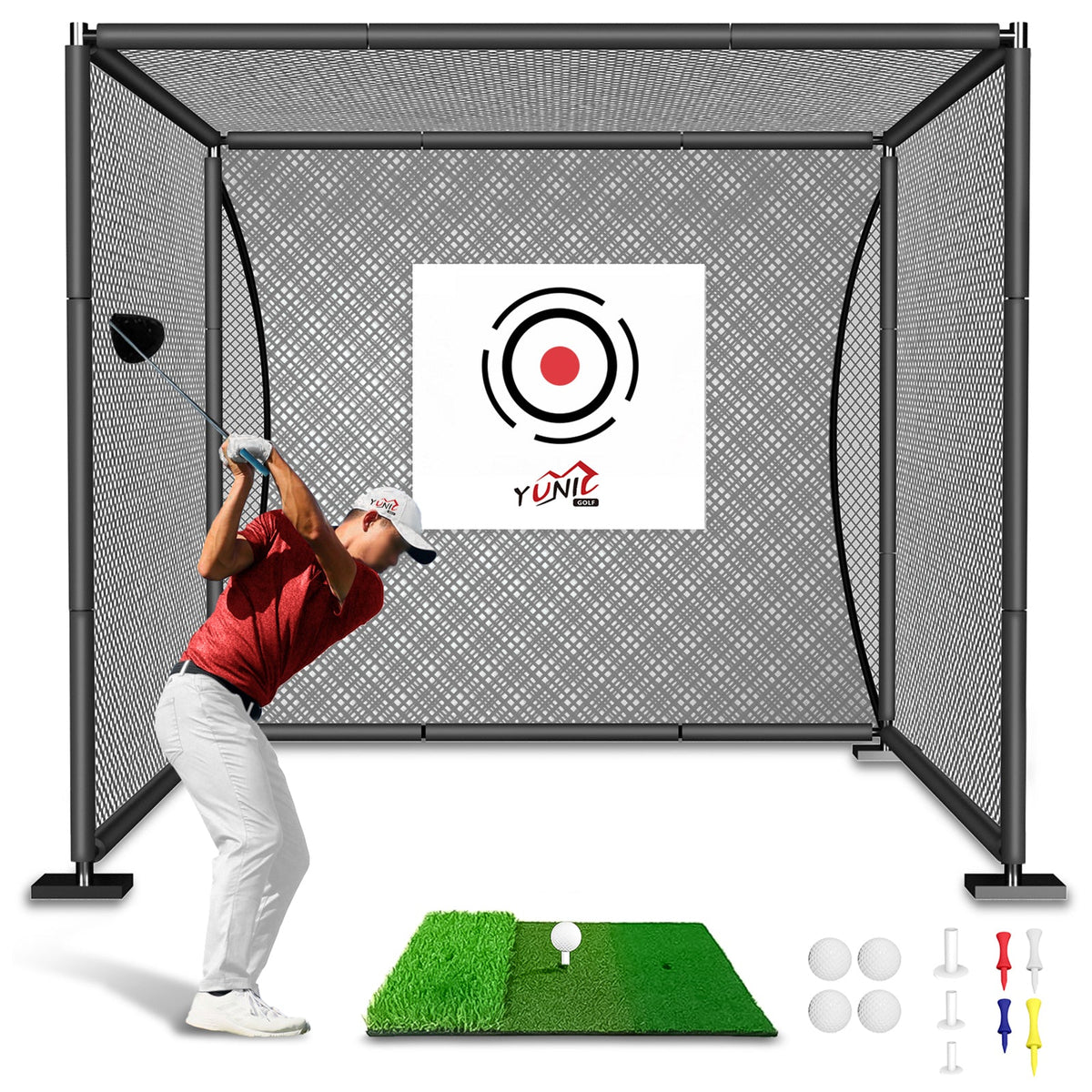 Golf Driving Cage – Black Net, Multiple Sizes
