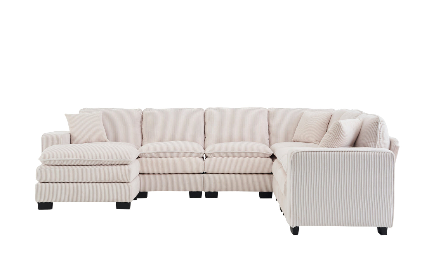 Modern U Shaped 6-seat Sectional Sofa Couch with one Ottoman and three toss pillow