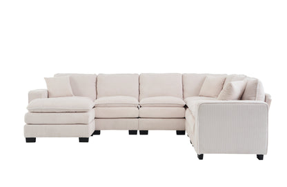 Modern U Shaped 6-seat Sectional Sofa Couch with one Ottoman and three toss pillow