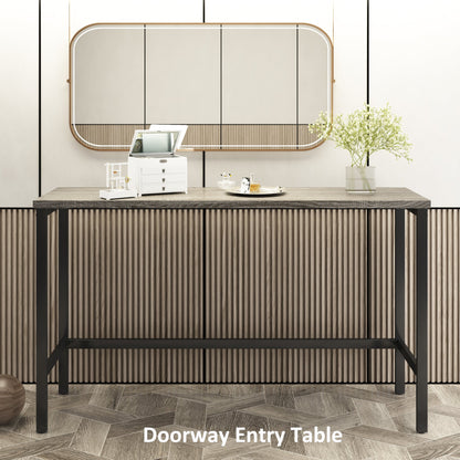 TOPMAX Counter Height Extra Long Dining Table Set with 3 Stools Pub Kitchen Set Side Table with Footrest  Gray