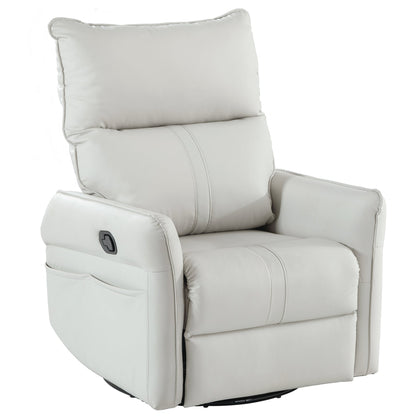 PU Rocking Recliner Chair, 360° Swivel Nursery Rocking Chair, Glider Chair, Modern Small Rocking Swivel Recliner Chair, Home Theater Seating, Side Pocket (Light Gray+360° Swivel)