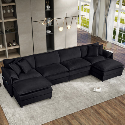 Modular Sectional Sofa, Oversized Deep Seat U Shaped Couch, Chenille,Black