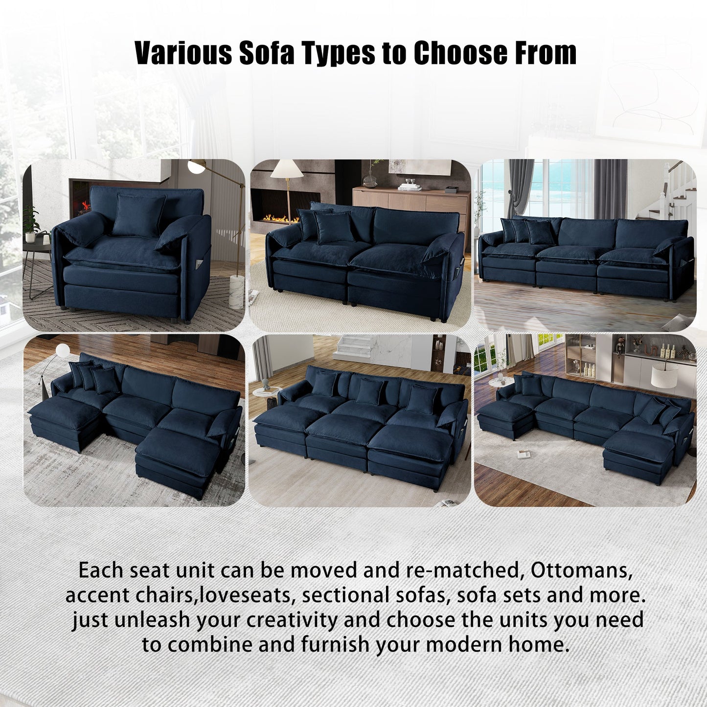 Modular Sectional Sofa, Oversized Deep Seat U Shaped Couch Set for Living Room