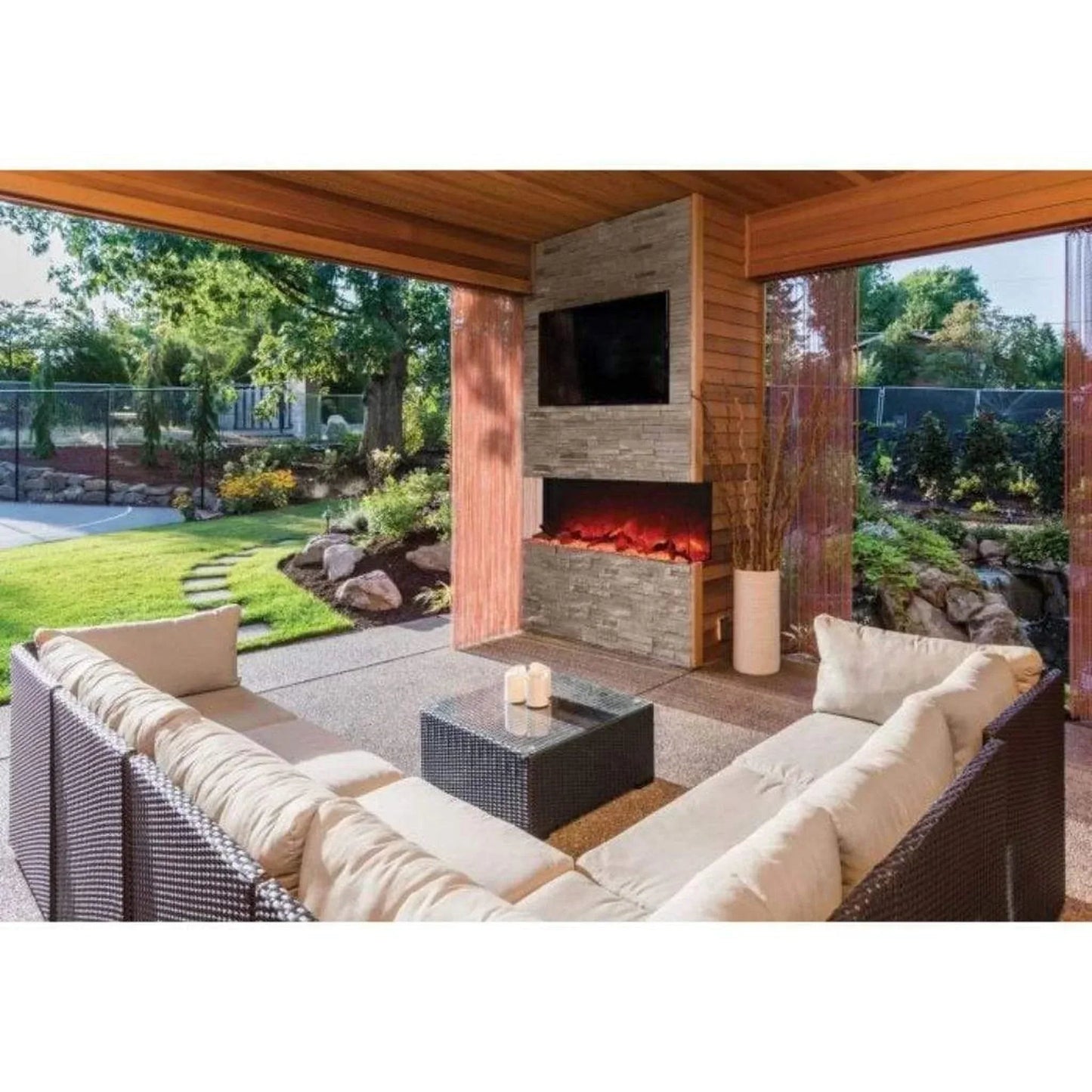 Amantii Tru-View XL XT 88" Three-Sided Electric Fireplace with 22" Glass Viewing Area