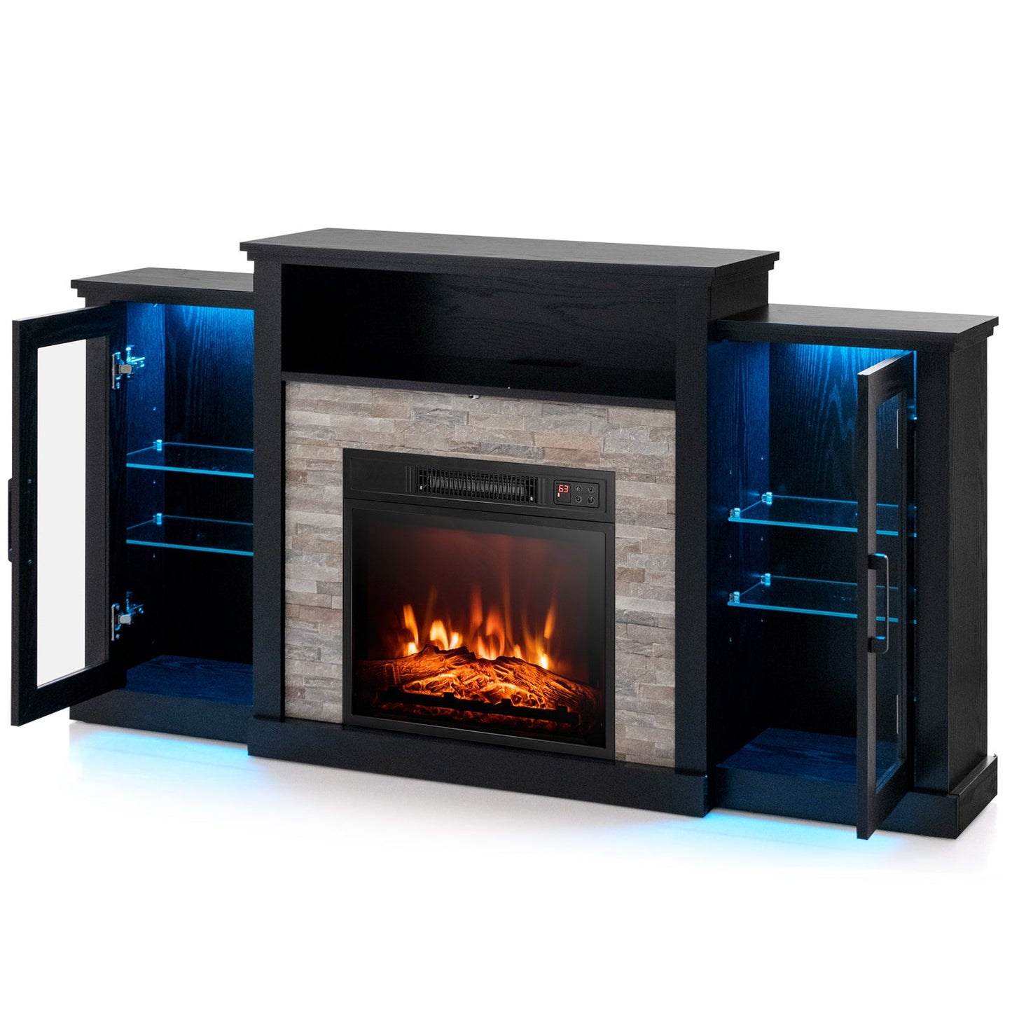 Fireplace TV Stand with 16-Color Led Lights for TVs up to 65 Inch-Black